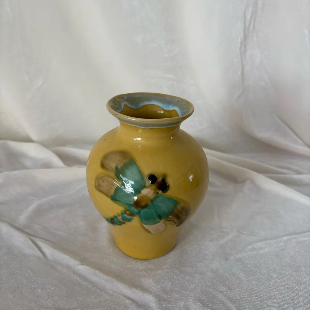 Vintage ceramic dragon fly vase home decor midcentury fairy 70s folk midcentury